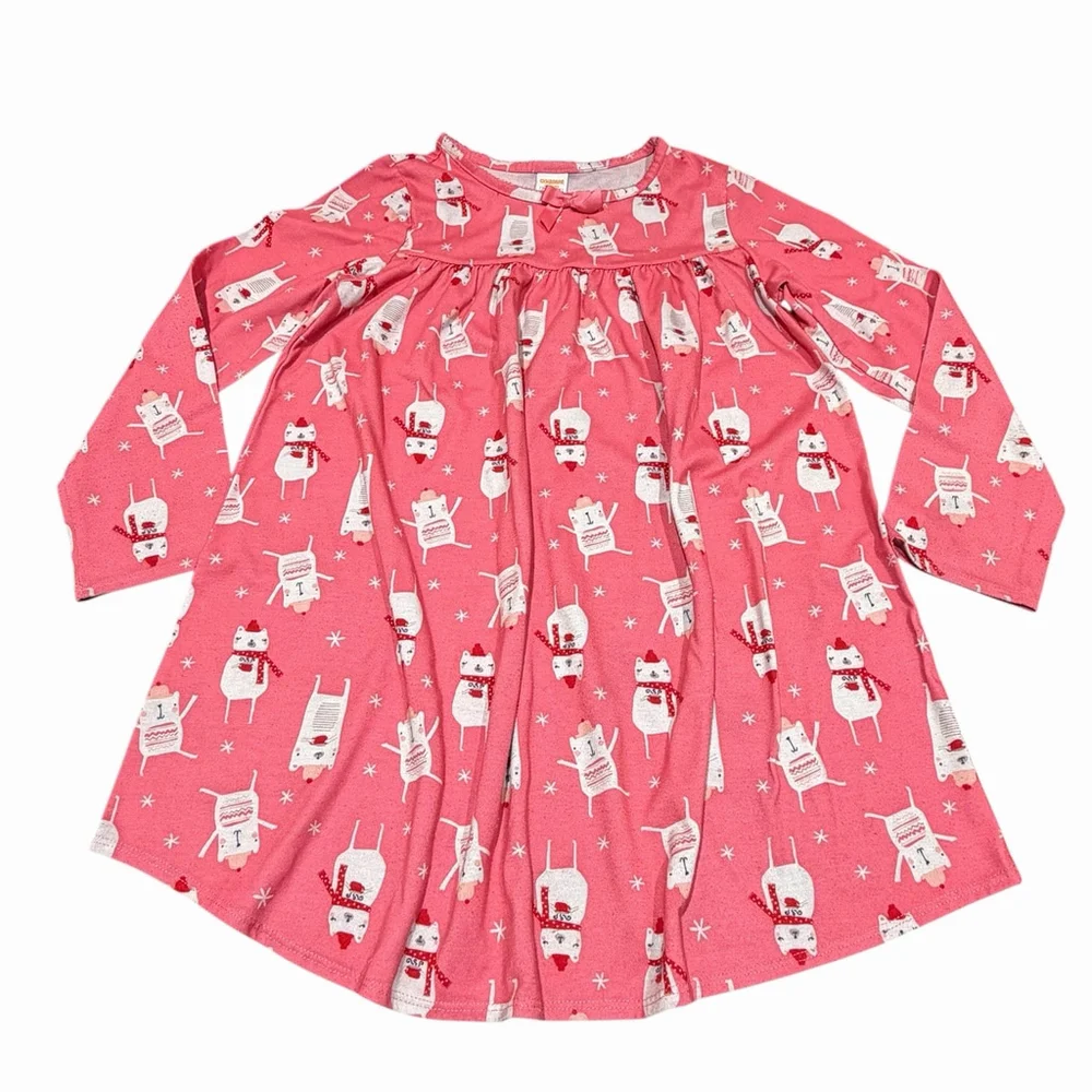 Gymboree Girls Pink Midi Length Nightgown White All Over Bear Print Size 7/8 GUC